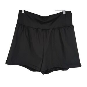 High Rise Shorts Wide Waistband Back Zip Pocket Black Womens XL Athleisure